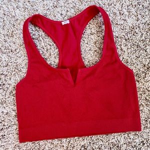 Red Ribbed Sports Bra Crop Top